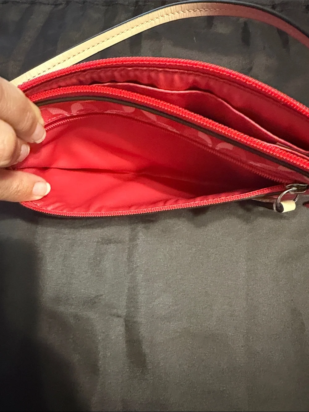 Coach Pink & Red Signature Wristlet with Light Tan Strap